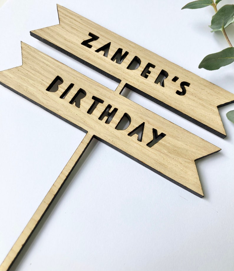 Personalised birthday cake topper, wooden cake topper, rustic cake decoration image 3