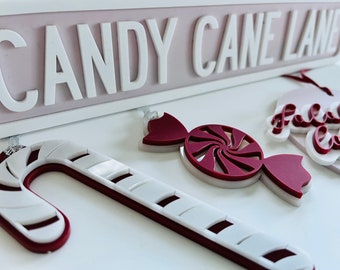 Panneau Candy Cane Lane, décoration de Noël rose