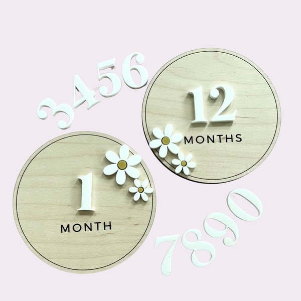 Daisy Milestone Cards | Wooden Milestone Cards | Interchangeable numbers | Baby Shower Gift | Gift for New Mum  Baby Photo Prop