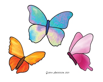 Three Butterflies Hobby License Beginner Stained Glass Pattern - Butterfly Style - Digital PDF file - ornament or easy suncatcher download