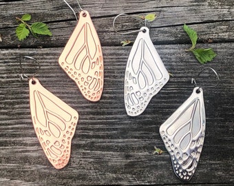 Large Silver and Copper toned Butterfly Wing Earrings - Spring gift