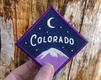 Colorado - Rockies Patch - 2.5" Diamond Iron on or Sew on Mountain and Crescent Moon Explorer Embroidered Badge