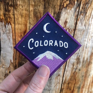 Colorado - Rockies Patch - 2.5" Diamond Iron on or Sew on Mountain and Crescent Moon Explorer Embroidered Badge