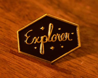 Explorer Enamel Pin - Gold and Black Outer Space Gift
