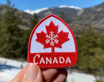 Mini Oh Canada Maple Leaf and Snowflake Patch - Iron on Explorer Embroidered Badge