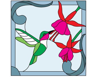 Hummingbird and Fuchsia Window Hobby License Advanced Stained Glass Pattern - cute bird - Digital PDF file - suncatcher instant download