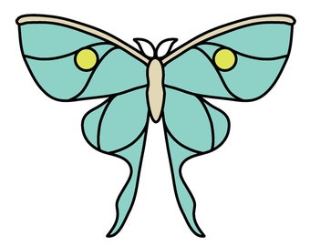 Luna Moth Hobby License Beginner to Intermediate Stained Glass Pattern - Tiffany Style - Digital PDF file - cute easy suncatcher download