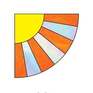 May include: A quarter-circle illustration featuring a yellow sun and orange and blue rays. The design is outlined in black and includes the text "© GLORIA BECKEL 2022" in the bottom right corner. The artwork is set against a white background.