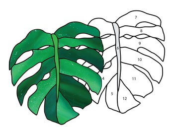 Monstera Hobby License Beginner Stained Glass Pattern - leaf plant - Tropical Digital PDF file download - cute desk plant easy suncatcher