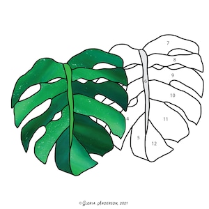 Monstera Hobby License Beginner Stained Glass Pattern - leaf plant - Tropical Digital PDF file download - cute desk plant easy suncatcher