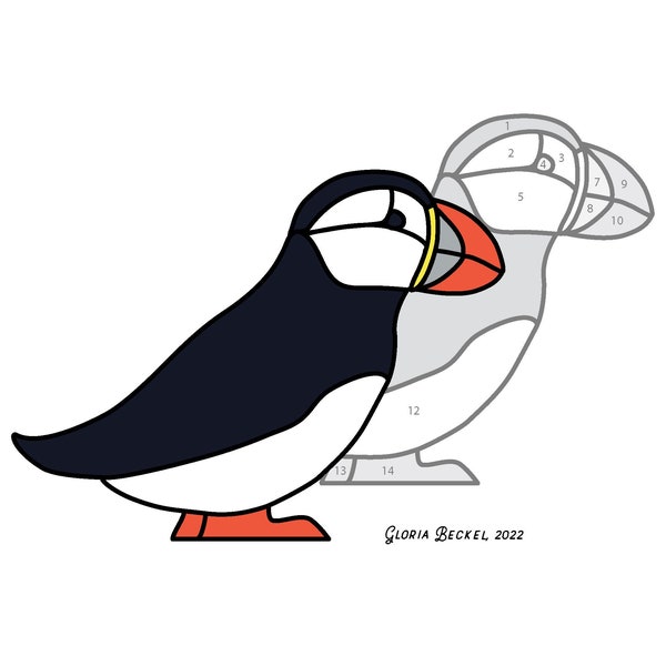 Puffin Hobby License Beginner intermediate Stained Glass Pattern - Iceland penguin bird - Digital PDF file - cute easy suncatcher download