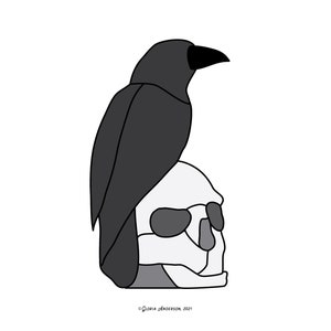 Raven and skull Hobby License Beginner to Intermediate Stained Glass Pattern - Halloween crow - Digital PDF file - easy suncatcher
