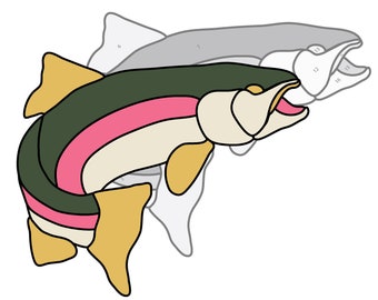 Rainbow Trout Hobby License Beginner to Intermediate Stained Glass Pattern - Digital PDF file - jumping fish decoration suncatcher download