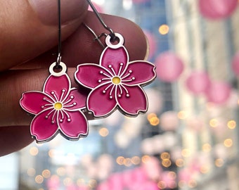 Plum Blossom Earrings - meihua 梅花 - Symbol of Strength - Spring Flowers gift