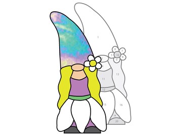 Flower Child Garden Gnome Hobby License Beginner to Intermediate Stained Glass Pattern - Power Girl Style - Digital PDF file easy suncatcher