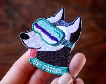 Husky Dog Ski Patrol Patch - Iron-on Embroidered Mountain Puppy Badge