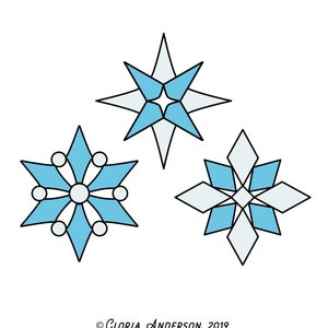 Snowflake Ornaments Hobby License Beginner to Intermediate Stained Glass Pattern - Style - Digital PDF file - Easy Suncatcher Design