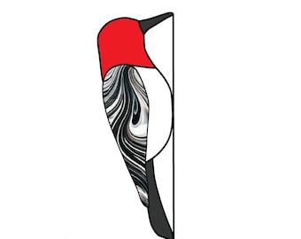 Red Headed and Bellied Woodpecker Hobby License Beginner to Intermediate Stained Glass Pattern - Bird Digital PDF file - cute easy download