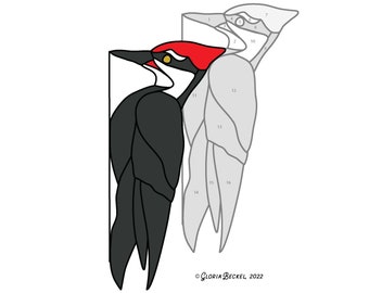 Pileated Woodpecker Hobby License Beginner to Intermediate Stained Glass Pattern - Bird Digital PDF file - cute easy suncatcher download
