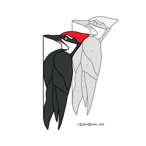 Pileated Woodpecker Hobby License Beginner to Intermediate Stained Glass Pattern - Bird Digital PDF file - cute easy suncatcher download