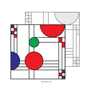 Patrón de vitral de nivel intermedio a avanzado con licencia de pasatiempo inspirada en Frank Lloyd Wright - Archivo PDF digital de mediados de siglo para descargar