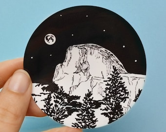 Half Dome Vinyl Sticker - Ink Sketch of Ansel Adams Photo of Yosemite - Laptop or Car Bumper Decal