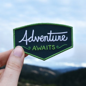 Adventure Awaits Patch - Iron on Explorer Embroidered Badge