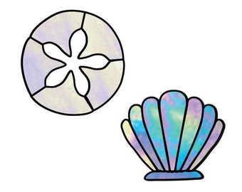 Sand Dollar and Scallop Shell Hobby License Beginner Stained Glass Pattern - Ornaments Style - Digital PDF file - Easy Suncatcher Design