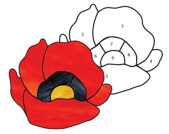 Beginner Stained Glass Pattern - Red Poppy - Tiffany Style - Digital PDF file - Unique Design