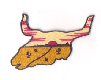 Desert Skull Patch - Iron on Arizona Cactus Hipster Landscape Embroidered Badge