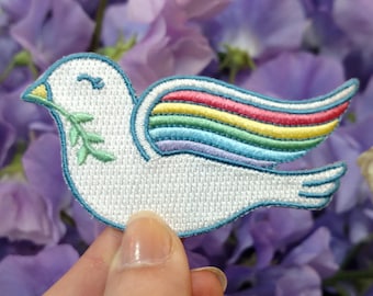 World Peace Dove Patch - Rainbow LGBT Rights Advocate Iron on Patch - Feminist