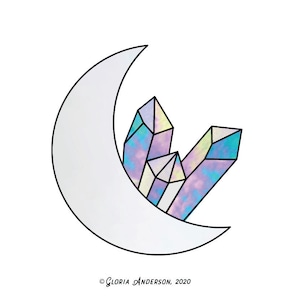 Moon Crystal Hobby License Beginner to Intermediate Stained Glass Pattern - Phases Style - Digital PDF file - home decor or easy suncatcher