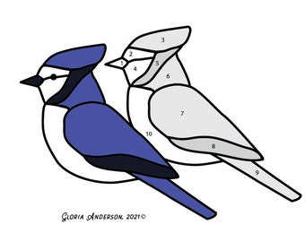 Blue Jay Hobby License Beginner Stained Glass Pattern - Bluejay Tiffany style - Digital PDF file - cute ornament or easy suncatcher download