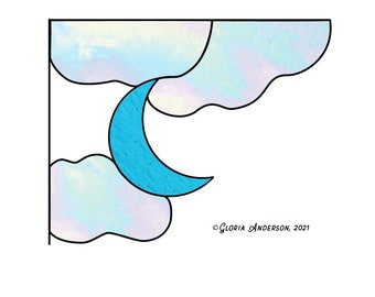 Moon Crystal Hobby License Beginner to Intermediate Stained Glass Pattern - Clouds - Digital PDF file - home decor or easy suncatcher