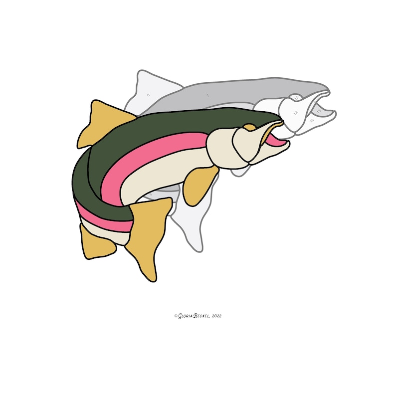 Rainbow Trout Hobby License Beginner to Intermediate Stained Glass Pattern Digital PDF file jumping fish decoration suncatcher download image 1