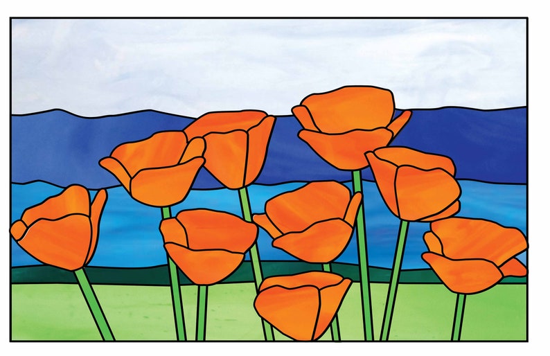 Intermediate Stained Glass Pattern California Poppy and Etsy