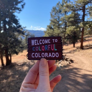 Colorful Colorado Welcome Sign Welcome to the Rocky Mountains Patch Adventure Awaits 3 x 2 Iron on Explorer Embroidered Badge image 8