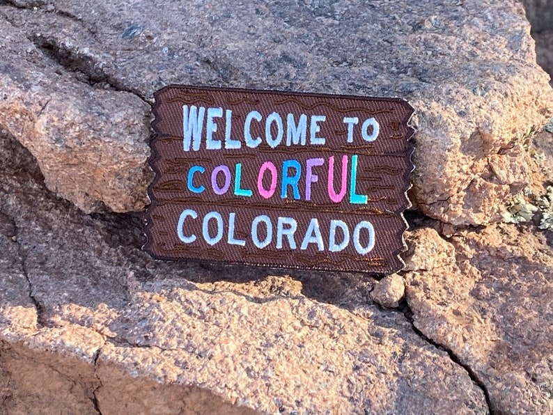 Colorful Colorado Welcome Sign Welcome to the Rocky Mountains Patch Adventure Awaits 3 x 2 Iron on Explorer Embroidered Badge image 6