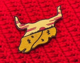 Desert Skull Patch - Iron on Arizona Cactus Hipster Landscape Embroidered Badge
