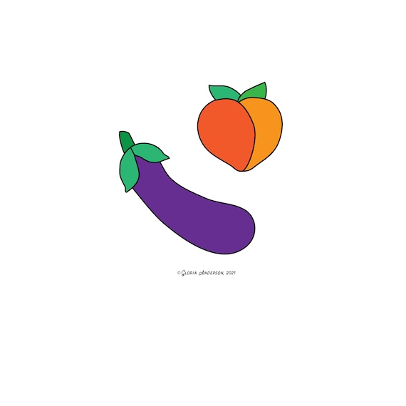 Peaches and Eggplants Emojis Pattern Art Print