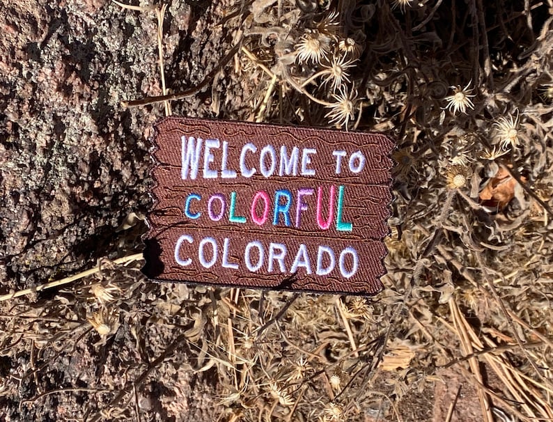 Colorful Colorado Welcome Sign Welcome to the Rocky Mountains Patch Adventure Awaits 3 x 2 Iron on Explorer Embroidered Badge image 5