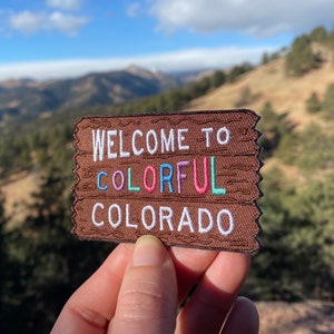 Colorful Colorado Welcome Sign Welcome to the Rocky Mountains Patch Adventure Awaits 3 x 2 Iron on Explorer Embroidered Badge image 4
