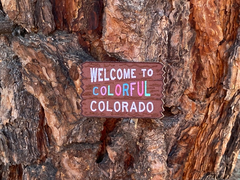 Colorful Colorado Welcome Sign Welcome to the Rocky Mountains Patch Adventure Awaits 3 x 2 Iron on Explorer Embroidered Badge image 7