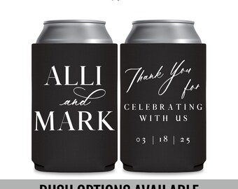 Wedding Can Coolers for Elegant Weddings — Thank You For Celebrating With Us Unique Wedding Favors for Guests in Bulk