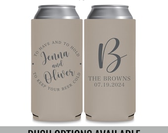 Personalized Wedding Slim Can Coolers, Rehearsal Dinner Favors, To Have To Hold Beer Holders