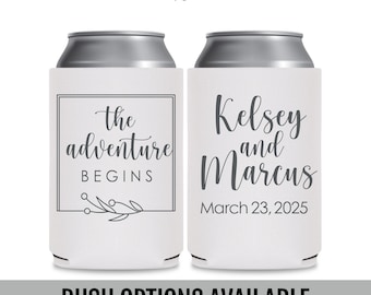 Destination Wedding, Tropical Coolers | The Adventure Begins | Personalized, Foam or Neoprene | Fits 12 oz Cans