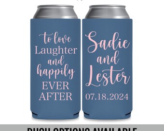 Fairytale Wedding Slim Can Coolers, Happily Ever After Skinny Can Holders, Personalized