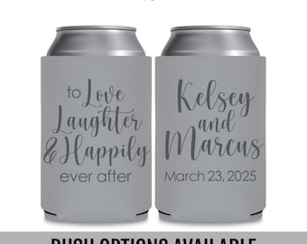 Personalized Fairytale Wedding Can Coolers, Romantic Happily Ever After Favors, Foam or Neoprene