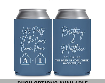 Personalized Wedding Can Coolers, Rustic Ranch Barn Reception Favors, Til The Cows Come Home