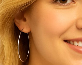 Large Sterling Silver Hoop Earrings – Delicate Thin Minimalist Hoops, Lightweight Big Silver Hoops for Everyday Wear, Dainty Modern Jewelry